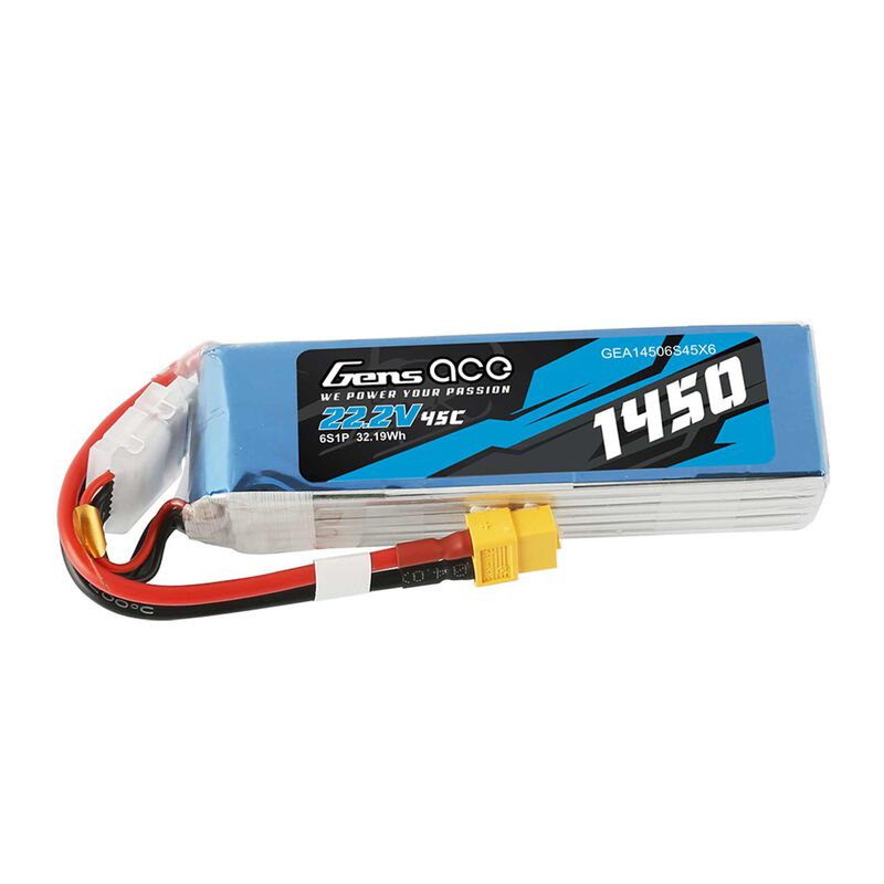 22.2V 1450mAh 6S 45C LiPo Battery: XT60