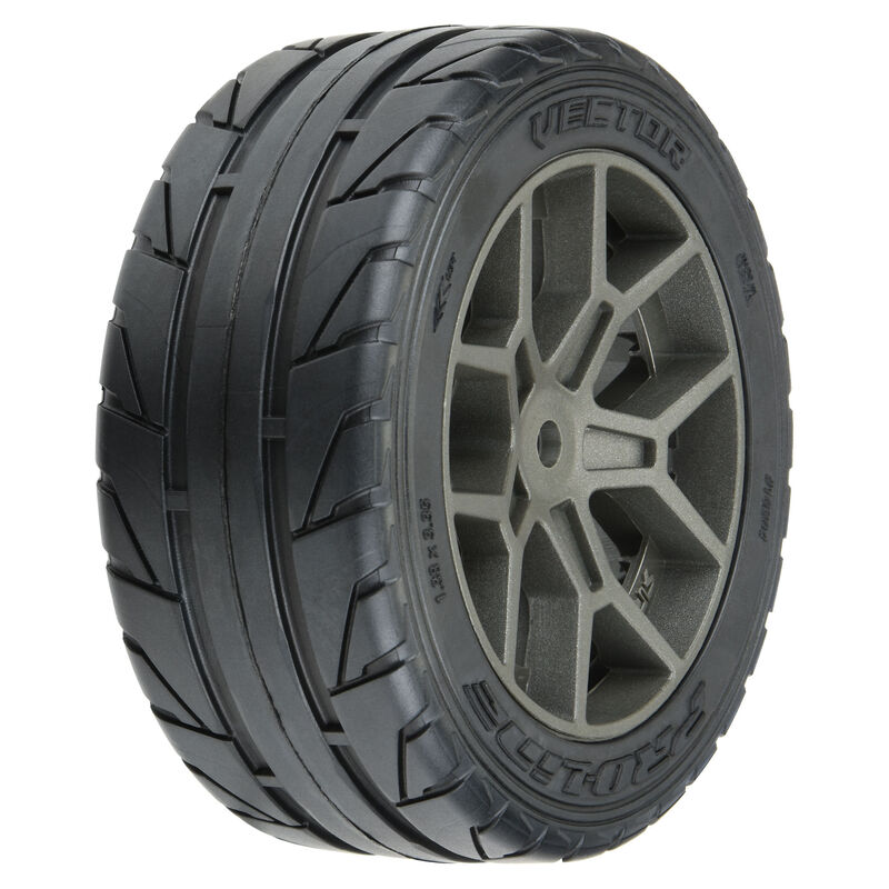 1/8 Vector S3 Front/Rear 35/85 2.4" Belted Mounted Tires, 14mm Gray: Vendetta