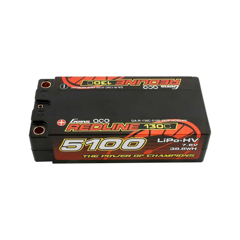 7.6V 5100mAh 2S 130C Shorty Hardcase LiHV Battery: 5mm Tubes