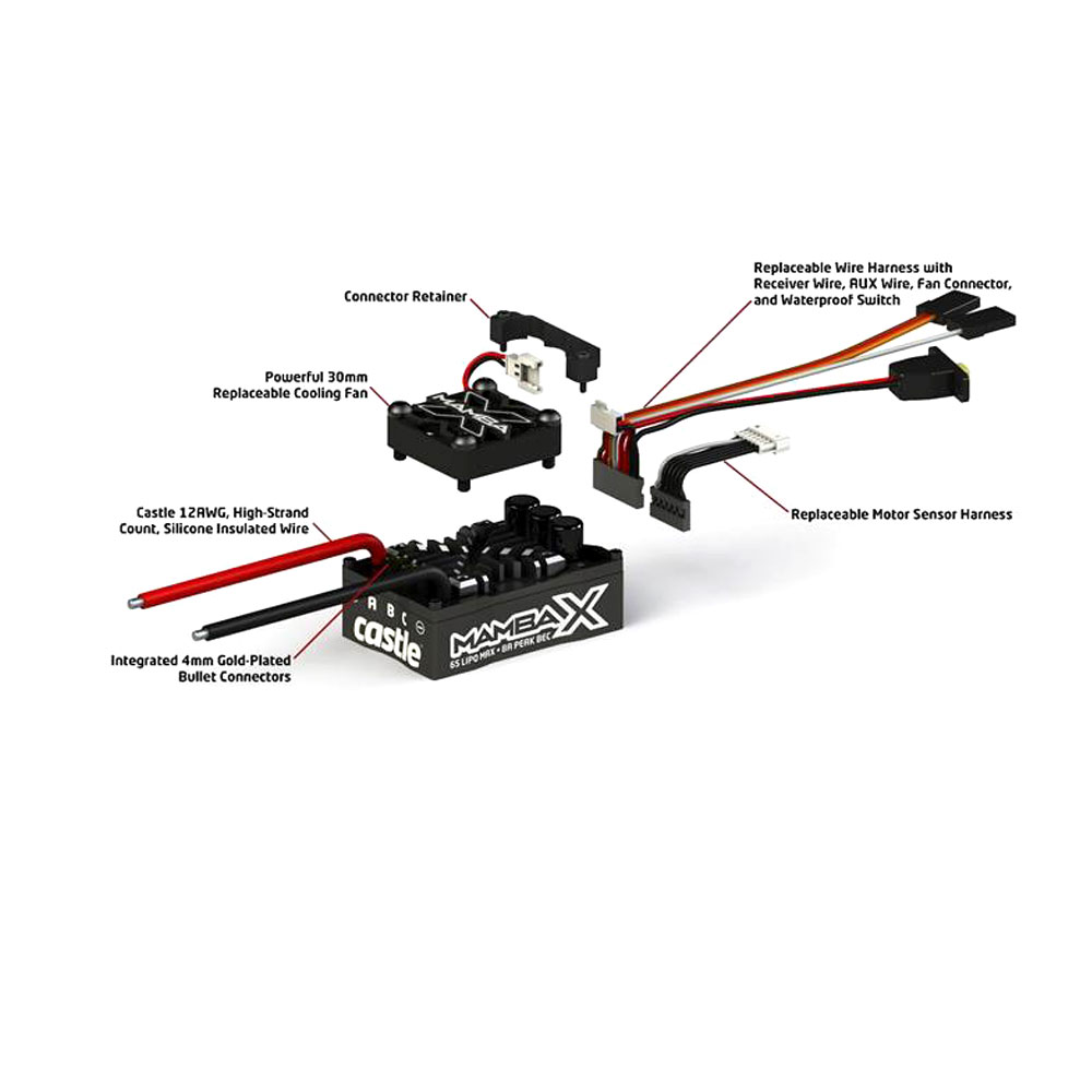 Mamba X Waterproof ESC/1406-2280Kv Sensored Brushless Motor Combo: 4mm Bullet