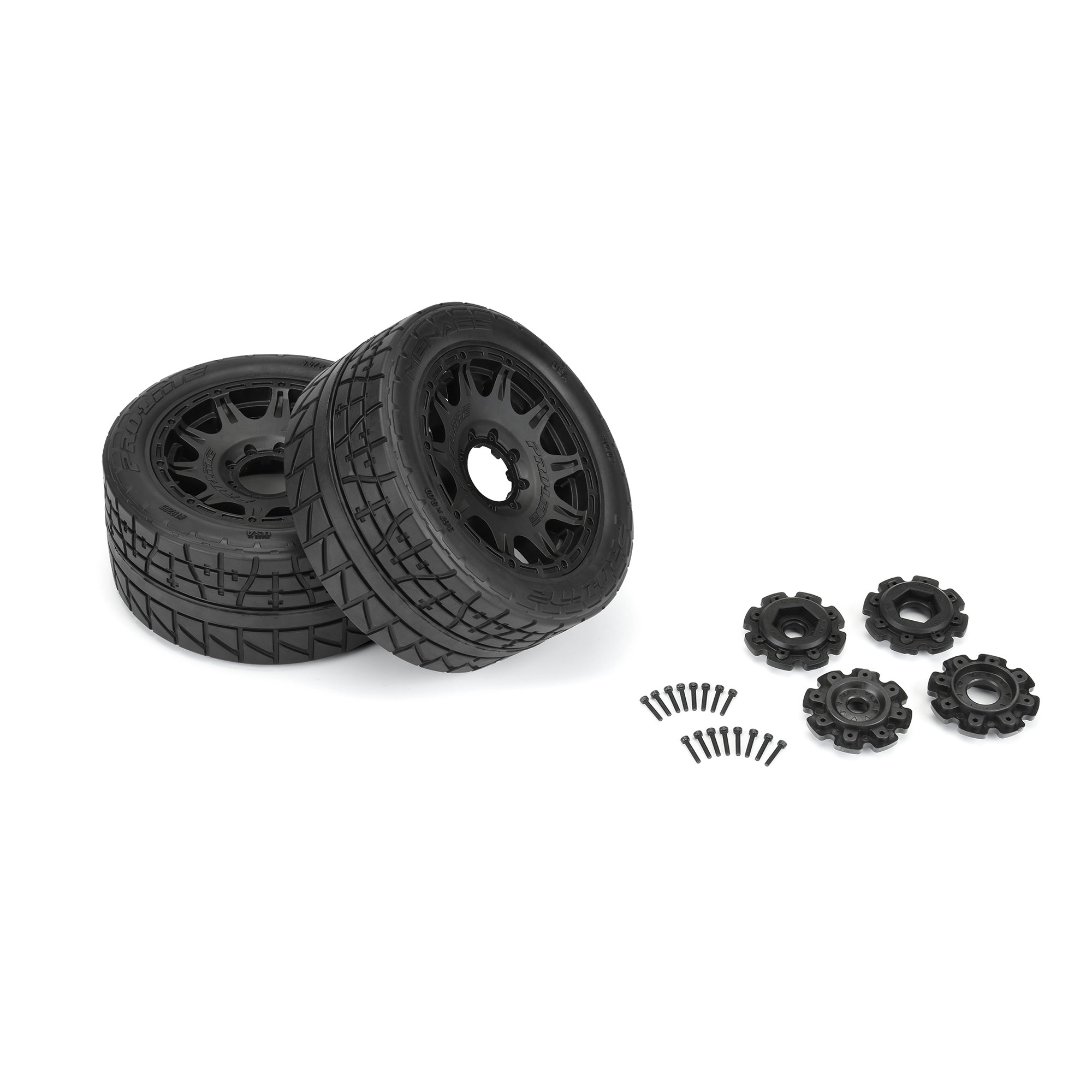 1/6 Menace HP BELTED F/R 5.7” Tires MTD 24mm Black Raid 8x48 Hex (2)