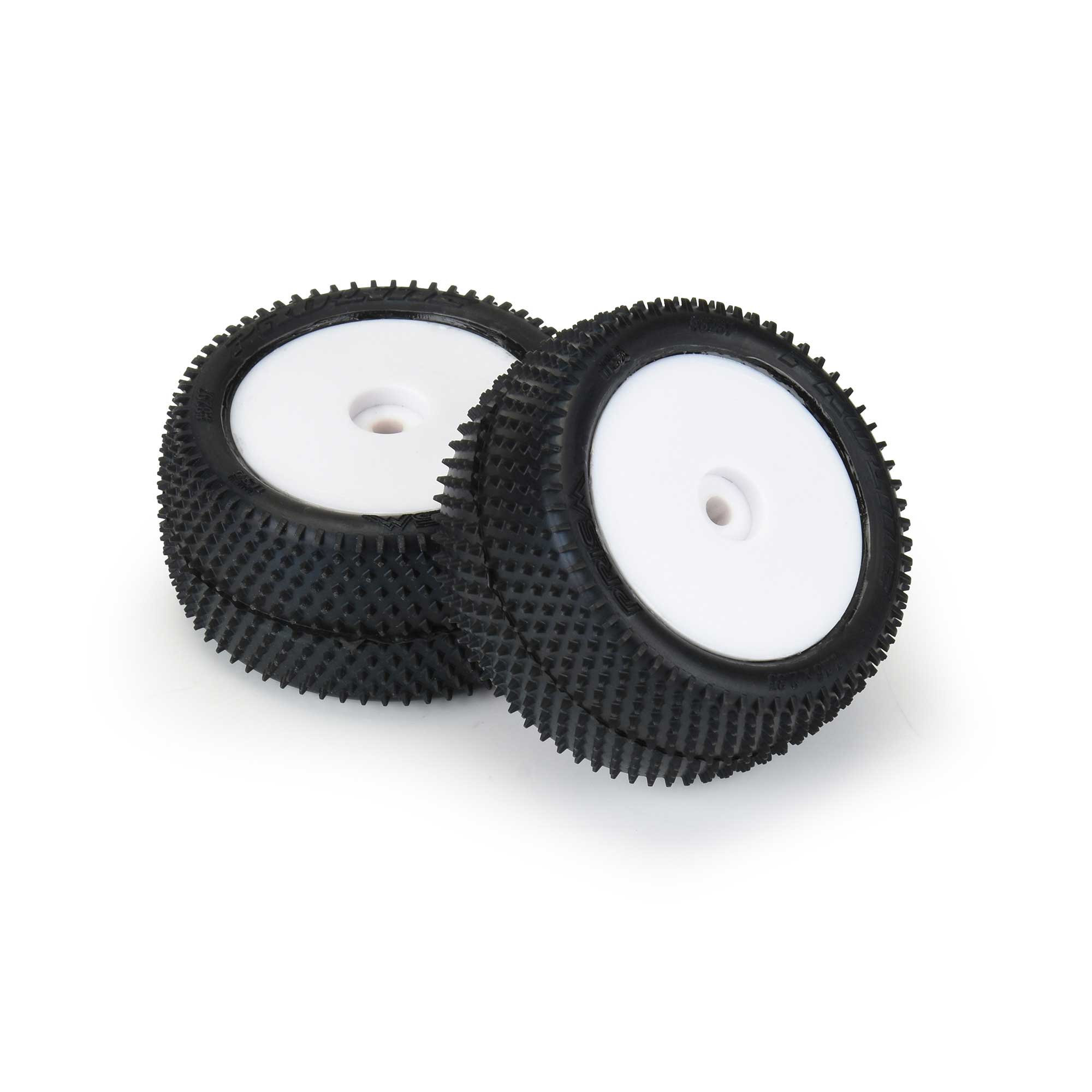 1/18 Prism Rear Carpet Mini-B Tires Mounted 8mm White Wheels (2)