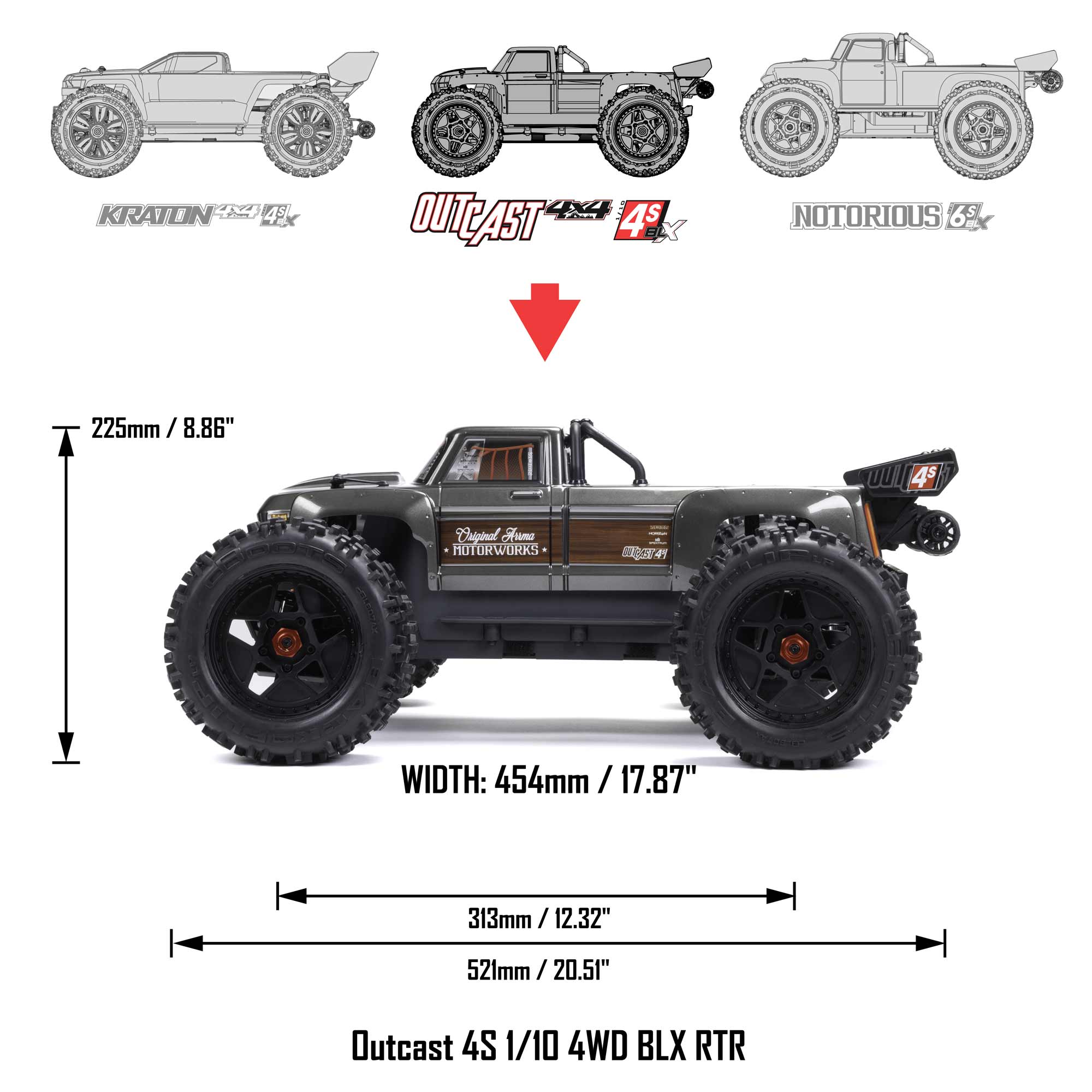 1/10 OUTCAST 4X4 4S V2 BLX Stunt Truck RTR, Bronze