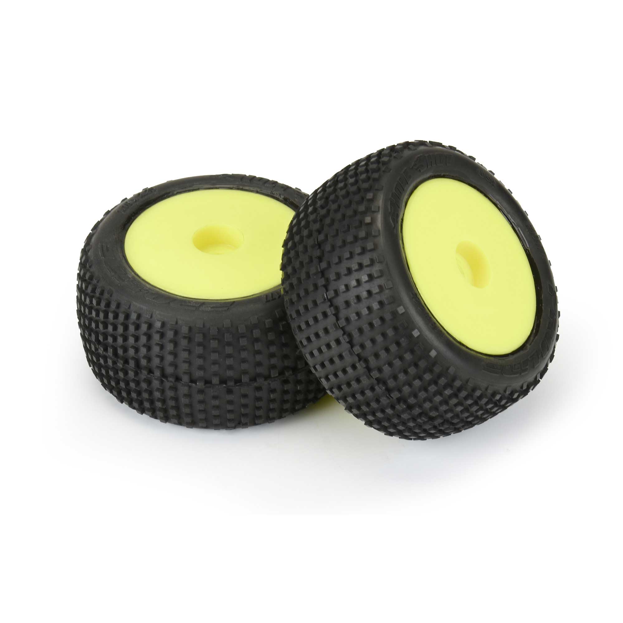 1/18 Hole Shot Front/Rear Mini-T Tires Mounted 8mm Yellow Wheels (2)